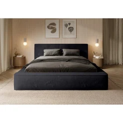 Lit coffre ORLANE Noir Ardoise polaire 160x200 cm Sommier relevable Design haut de gamme