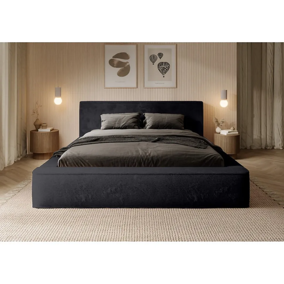 Lit coffre ORLANE Noir Ardoise polaire 160x200 cm Sommier relevable Design haut de gamme