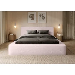 Lit coffre ORLANE Rose Poussière de rose polaire 160x200 cm Sommier relevable Design haut de gamme