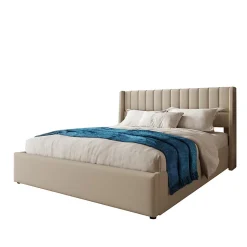 Lit Coffre Rangement Rembourré Hydraulique Sommier Métal 160x200 Lin Beige Blackcolors