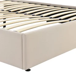 Lit Coffre Rangement Rembourré Hydraulique Sommier Métal 160x200 Lin Beige Blackcolors