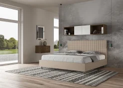 Lit coffre rembourré en simili cuir gris tourterelle Sunny 200x210