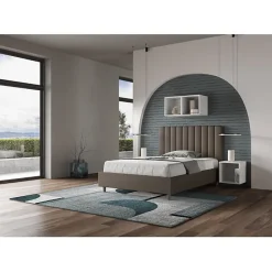 Lit coffre rembourré en simili cuir Agueda cappuccino 140x210