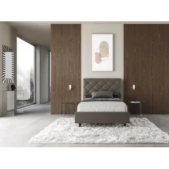 Lit coffre rembourré en simili cuir Priya cappuccino 120x200