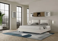 Lit coffre rembourré en simili cuir blanc Antea 180x200