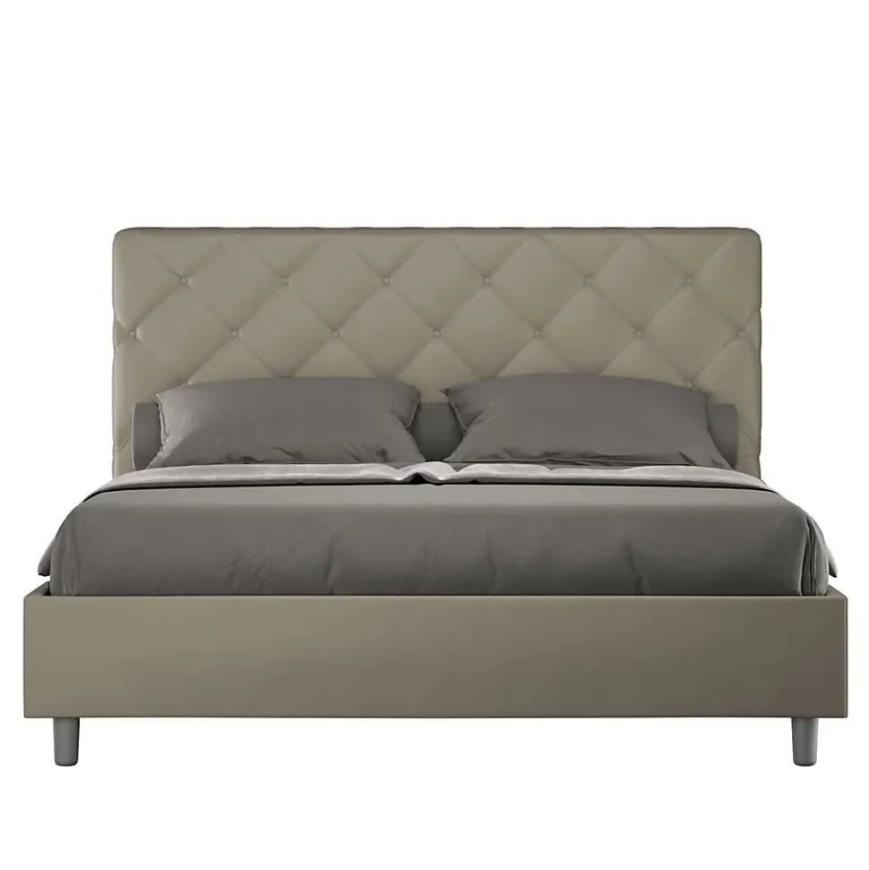 Lit coffre rembourré en simili cuir Priya cappuccino 160x200