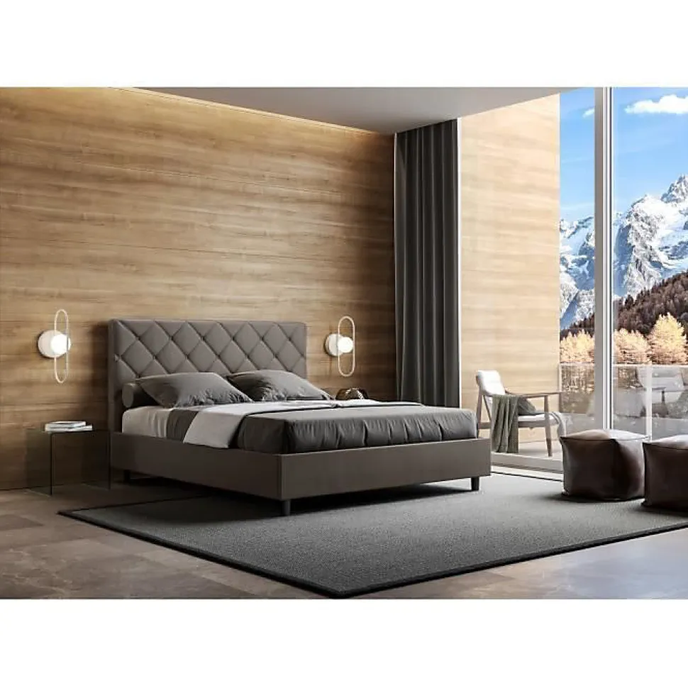 Lit coffre rembourré en simili cuir Priya cappuccino 160x200