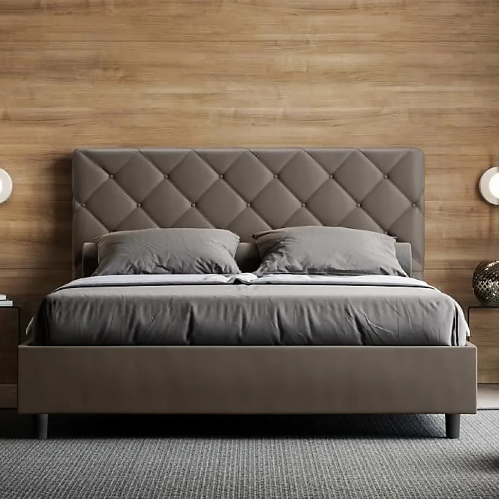 Lit coffre rembourré en simili cuir Priya cappuccino 160x200