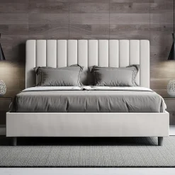 Lit coffre rembourré en simili cuir blanc Agueda 160x200