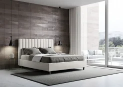 Lit coffre rembourré en simili cuir blanc Agueda 160x200