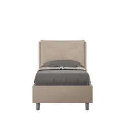 Lit coffre rembourré en simili cuir gris tourterelle Appia 80x210