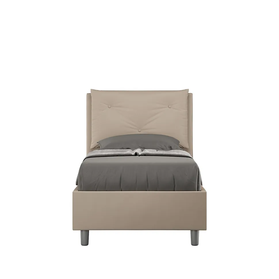 Lit coffre rembourré en simili cuir gris tourterelle Appia 80x210