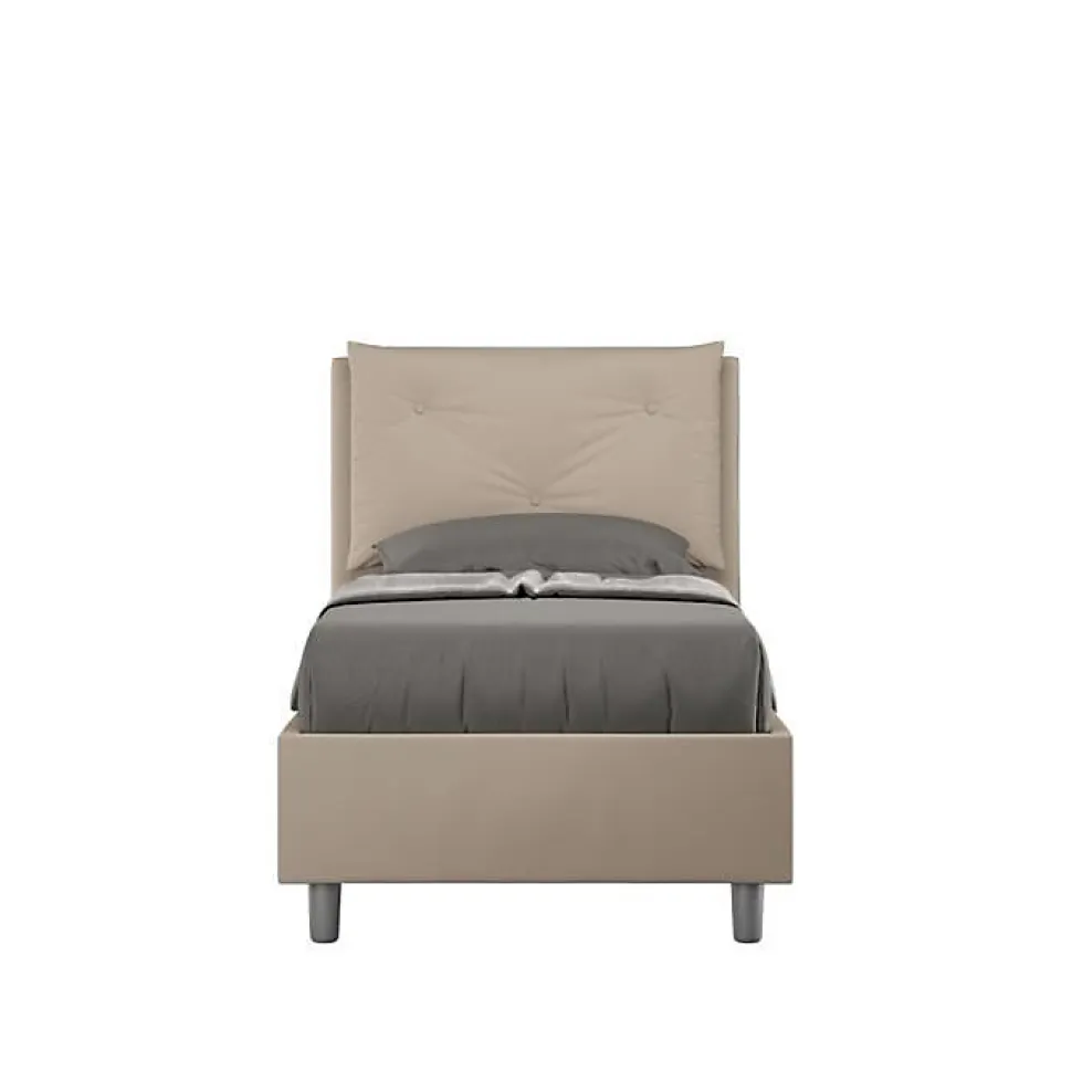 Lit coffre rembourré en simili cuir gris tourterelle Appia 80x210