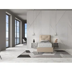 Lit coffre rembourré en simili cuir gris tourterelle Appia 80x210