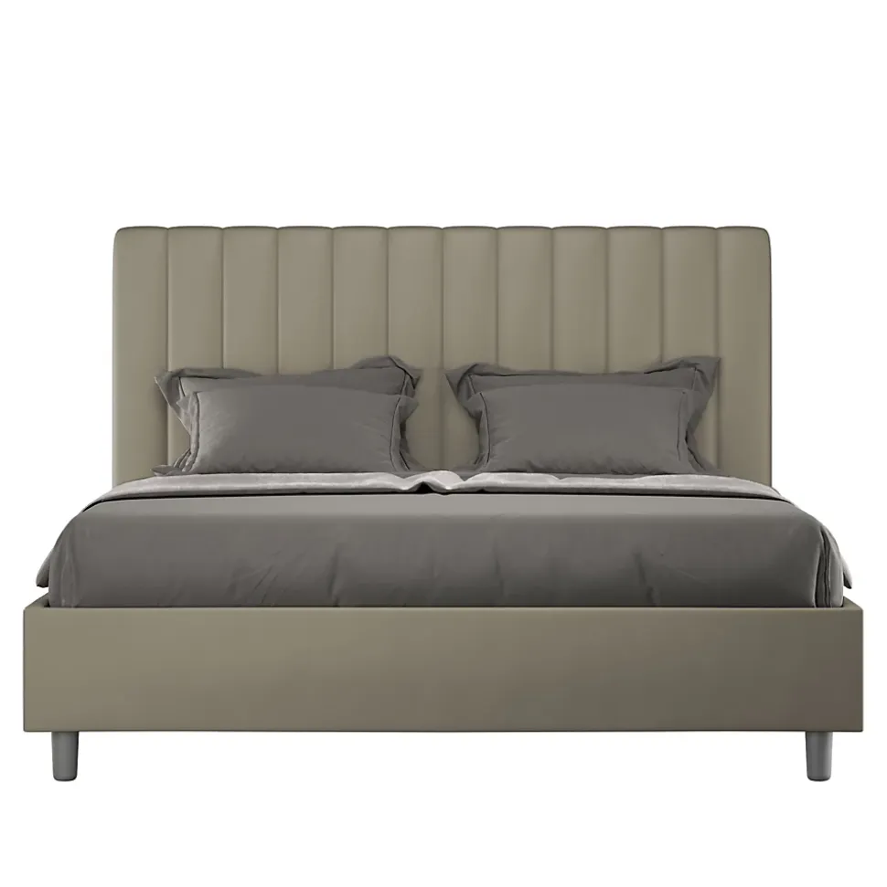 Lit coffre rembourré en simili cuir Agueda cappuccino 160x210