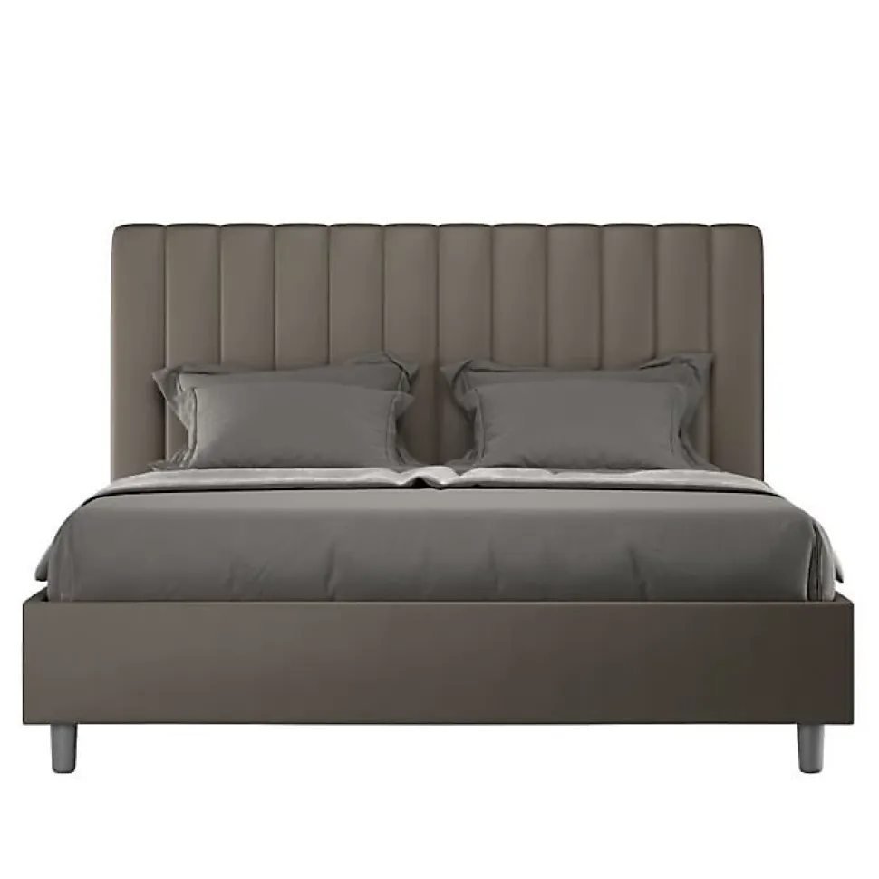 Lit coffre rembourré en simili cuir Agueda cappuccino 160x210