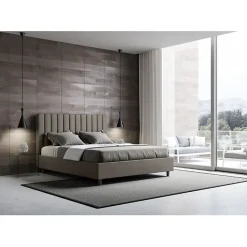 Lit coffre rembourré en simili cuir Agueda cappuccino 160x210