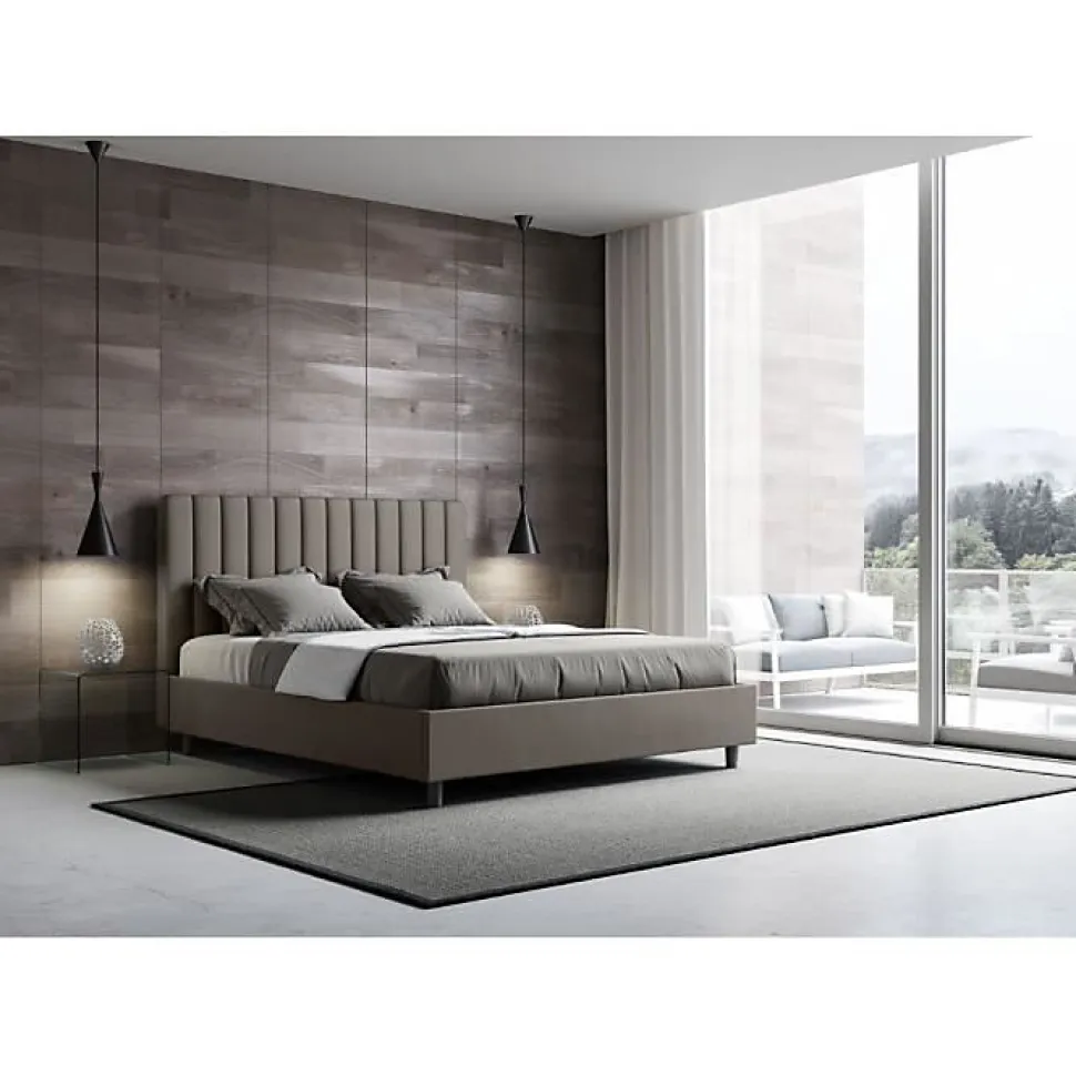 Lit coffre rembourré en simili cuir Agueda cappuccino 160x210