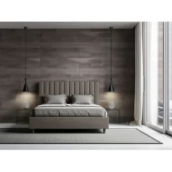 Lit coffre rembourré en simili cuir Agueda cappuccino 160x210