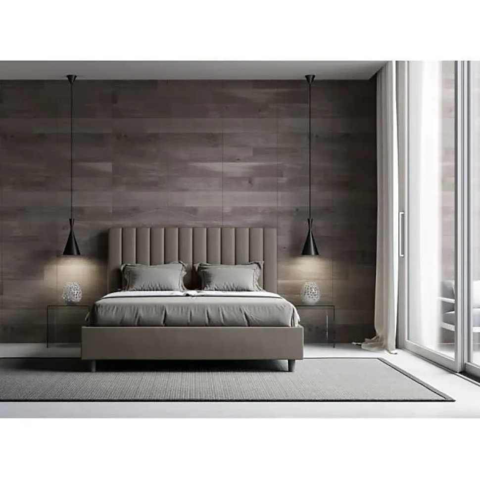 Lit coffre rembourré en simili cuir Agueda cappuccino 160x210