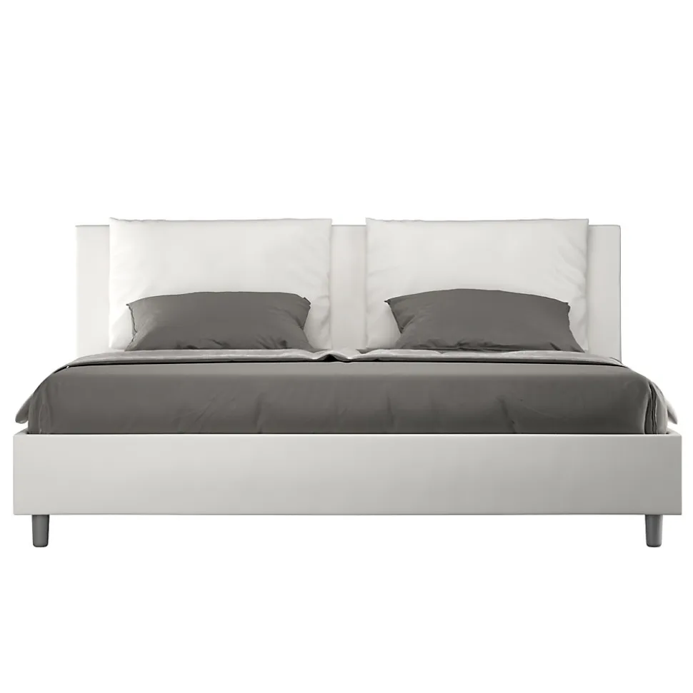 Lit coffre rembourré en simili cuir blanc Antea 200x200