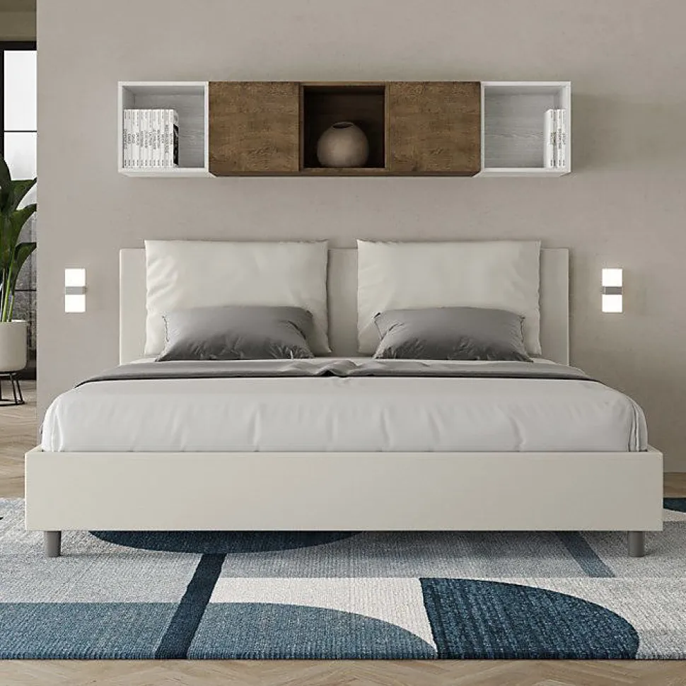 Lit coffre rembourré en simili cuir blanc Antea 200x200