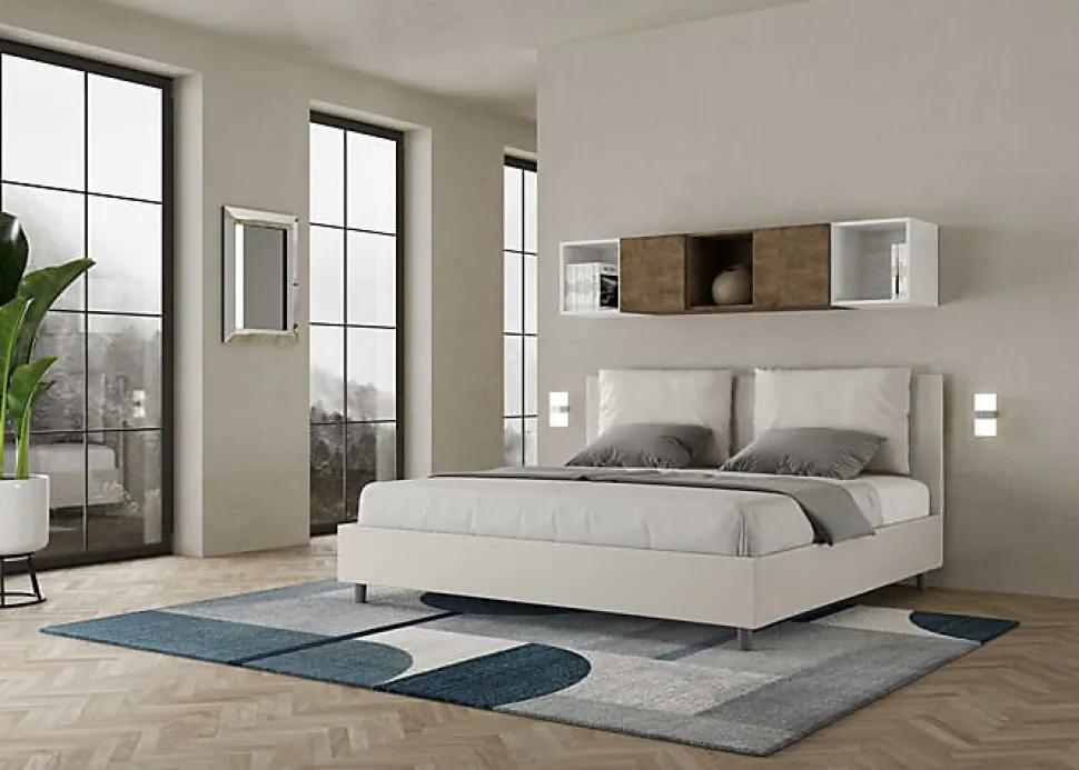 Lit coffre rembourré en simili cuir blanc Antea 200x200