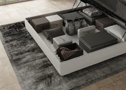 Lit coffre rembourré simili cuir blanc Antea 180x190