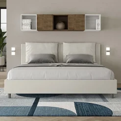 Lit coffre rembourré simili cuir blanc Antea 180x190