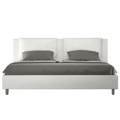 Lit coffre rembourré simili cuir blanc Antea 180x190