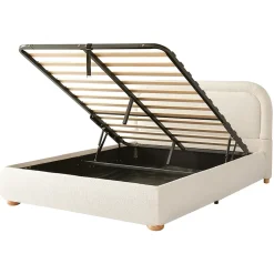 Lit coffre rembourré 140x190 cm avec rangement - Tête de lit rembourrée - Sommier à lattes - Tissu bouclé - Beige(sans matelas)