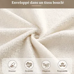 Lit coffre rembourré 140x190 cm avec rangement - Tête de lit rembourrée - Sommier à lattes - Tissu bouclé - Beige(sans matelas)