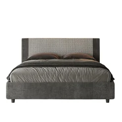 Lit coffre rembourré 160x190 en tissu Labirinto 02 gris Rosal