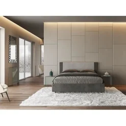 Lit coffre rembourré 160x190 en tissu Labirinto 02 gris Rosal