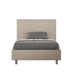 Lit coffre rembourré 120x200 Sunny simili cuir gris tourterelle