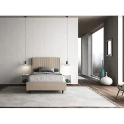 Lit coffre rembourré 120x200 Sunny simili cuir gris tourterelle