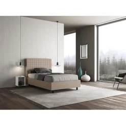 Lit coffre rembourré 120x200 Sunny simili cuir gris tourterelle