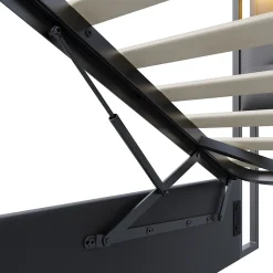 Lit coffre rembourré 140x200cm en tissu de pu - avec LED et port de charge - avec sommier à lattes - Noir