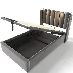 Lit Coffre Simple Rembourré Tête De Lit Rangement Velours 90x200 Gris Blackcolors