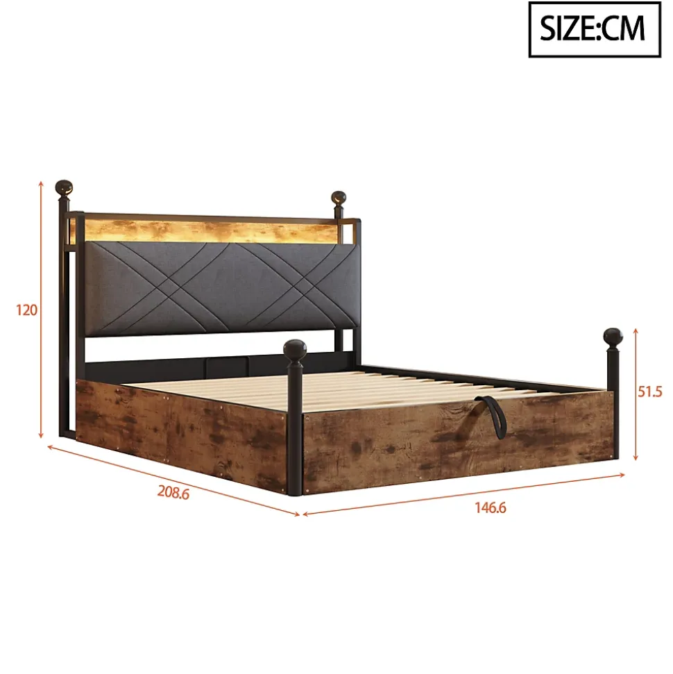 Lit Coffre Simple 90x190 cm - Baldaquin et Éclairage LED, Rangement Hydraulique Sous Sommier, Ports USB/Type-C, Sans Matelas, Noir