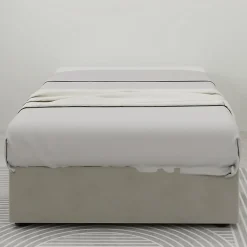 Lit Coffre Simple 90x200 cm - Lit Avec Vérin Pour Ouverture Facile, Bas et Moderne, Sans Tête de Lit, Sans Matelas, Velours Beige