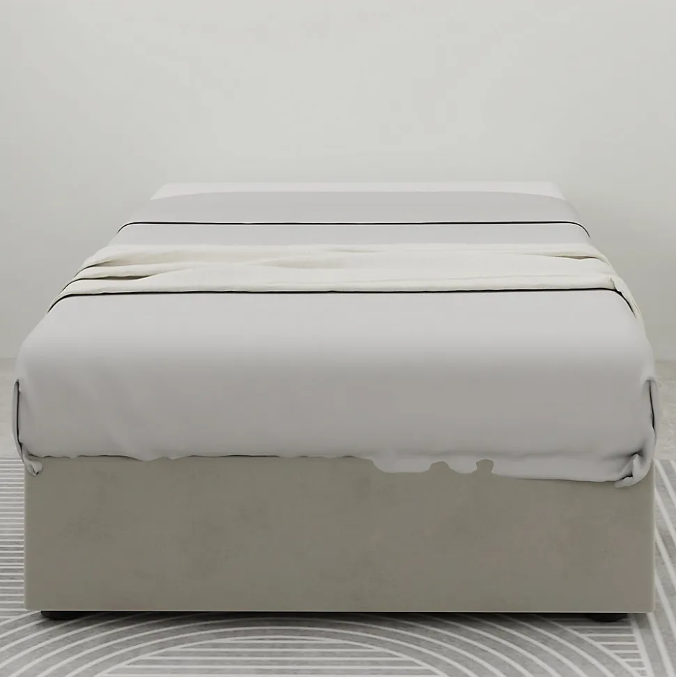 Lit Coffre Simple 90x200 cm - Lit Avec Vérin Pour Ouverture Facile, Bas et Moderne, Sans Tête de Lit, Sans Matelas, Velours Beige