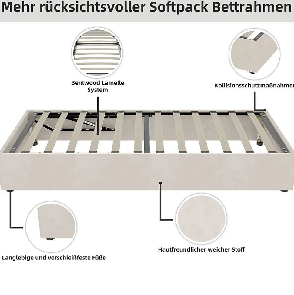 Lit Coffre Simple 90x200 cm - Lit Avec Vérin Pour Ouverture Facile, Bas et Moderne, Sans Tête de Lit, Sans Matelas, Velours Beige