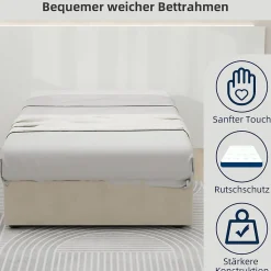 Lit Coffre Simple 90x200 cm - Lit Avec Vérin Pour Ouverture Facile, Bas et Moderne, Sans Tête de Lit, Sans Matelas, Velours Beige