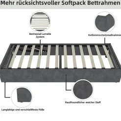 Lit Coffre Simple 90x200 cm - Lit Avec Vérin Pour Ouverture Facile, Bas et Moderne, Sans Tête de Lit, Sans Matelas, Velours Gris