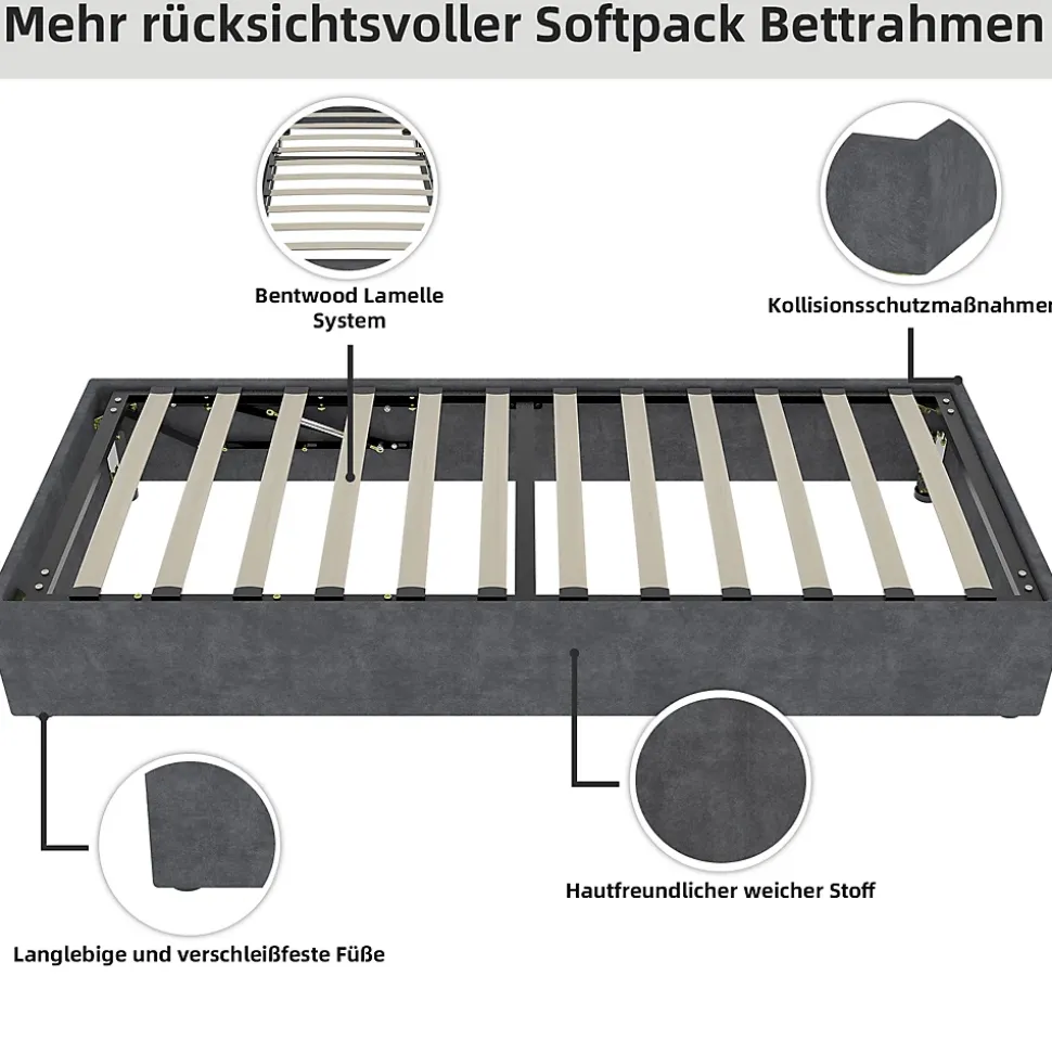 Lit Coffre Simple 90x200 cm - Lit Avec Vérin Pour Ouverture Facile, Bas et Moderne, Sans Tête de Lit, Sans Matelas, Velours Gris