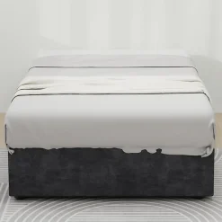 Lit Coffre Simple 90x200 cm - Lit Avec Vérin Pour Ouverture Facile, Bas et Moderne, Sans Tête de Lit, Sans Matelas, Velours Gris