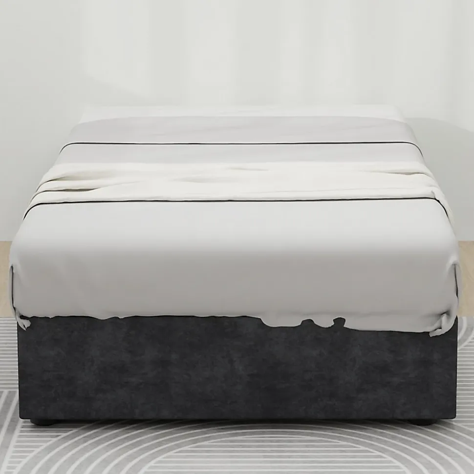 Lit Coffre Simple 90x200 cm - Lit Avec Vérin Pour Ouverture Facile, Bas et Moderne, Sans Tête de Lit, Sans Matelas, Velours Gris