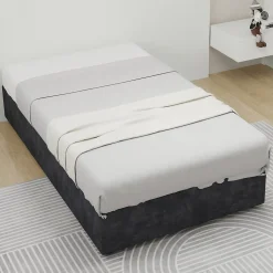 Lit Coffre Simple 90x200 cm - Lit Avec Vérin Pour Ouverture Facile, Bas et Moderne, Sans Tête de Lit, Sans Matelas, Velours Gris