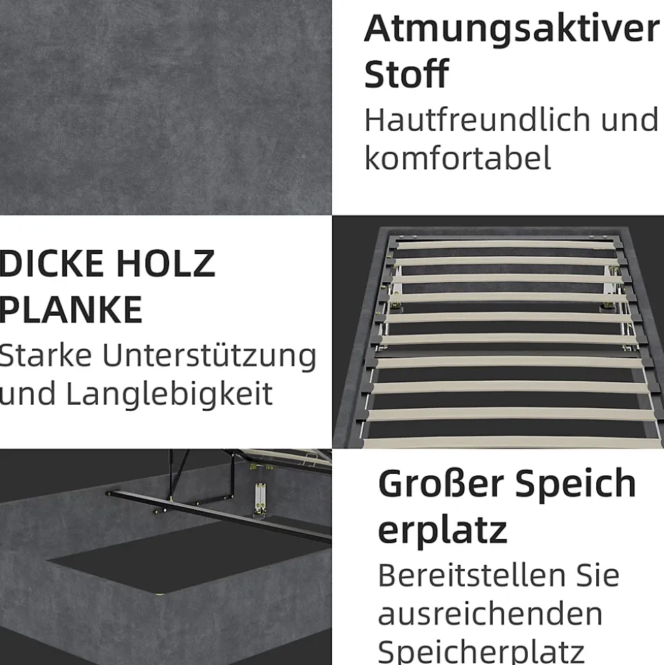 Lit Coffre Simple 90x200 cm - Lit Avec Vérin Pour Ouverture Facile, Bas et Moderne, Sans Tête de Lit, Sans Matelas, Velours Gris